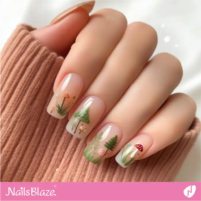 Glossy Nails with Mushrooms and Trees | Love the Forest Nails - NB2865